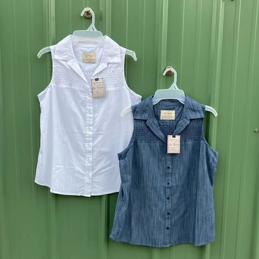 Women's Old Ranch Rae Tank Top Sleeveless Button Up Shirt Blouse 2-Pack Size S